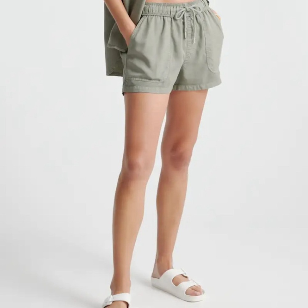 Quince Sage Green Vintage Wash Tencel Utility Shorts